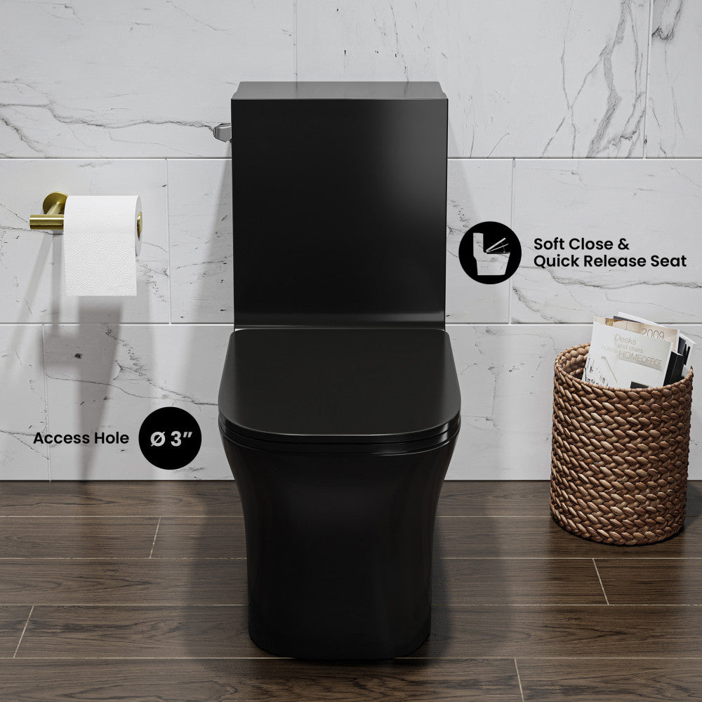 Concorde One-Piece 12" Rough-in 1.28 GPF Left-Hand Flush Square Toilet in Glossy Black