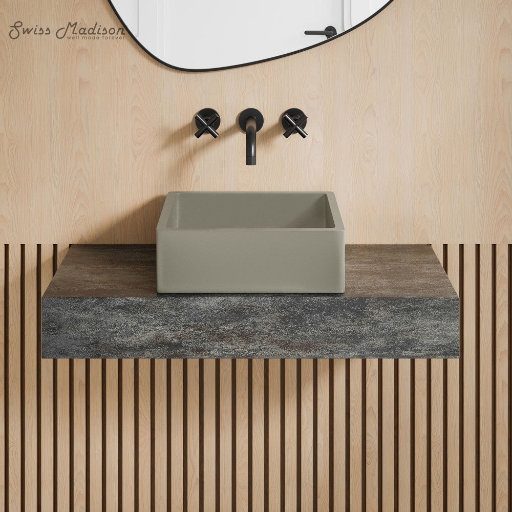 Lisse 15.5" Concrete Square Vessel Sink in Matte Taupe