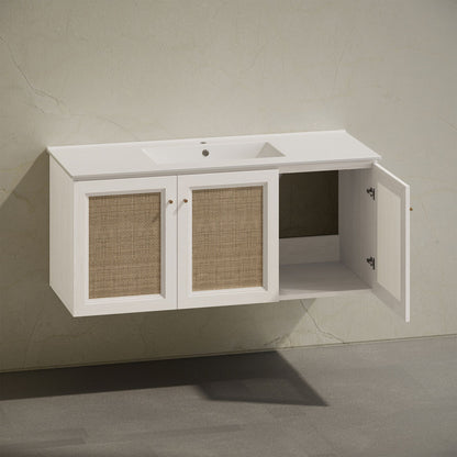Classe 48" Wall-Mounted Bathroom Vanity in White Oak with Single Faucet Hole Vanity Top