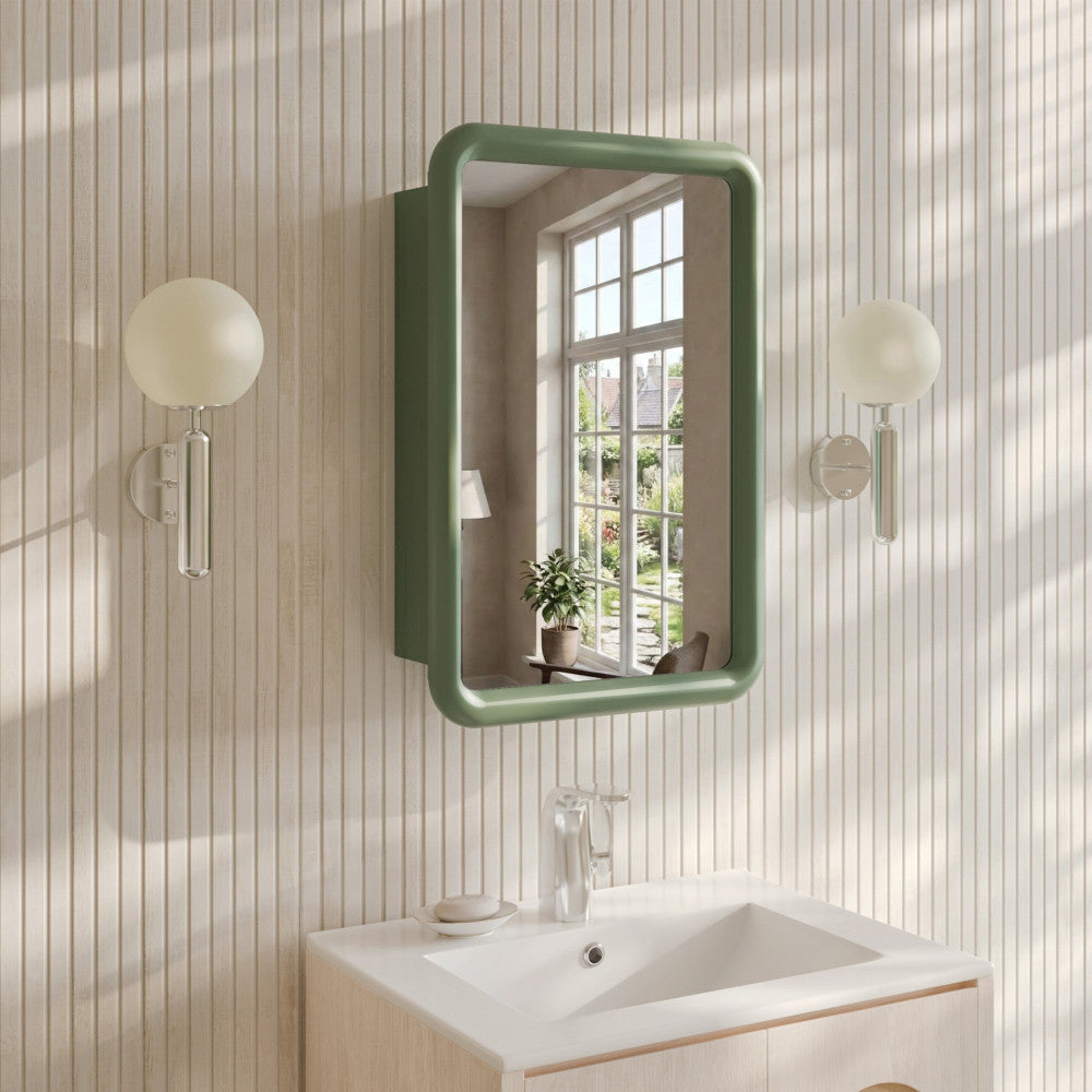 Plaisir 18 x 27 Recessed/Wall Mount Medicine Cabinet with Mirror in Green