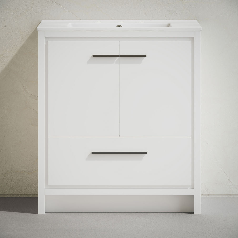 Virage 30" Freestanding Bathroom Vanity in White with 3-Hole Widespread Sink Top