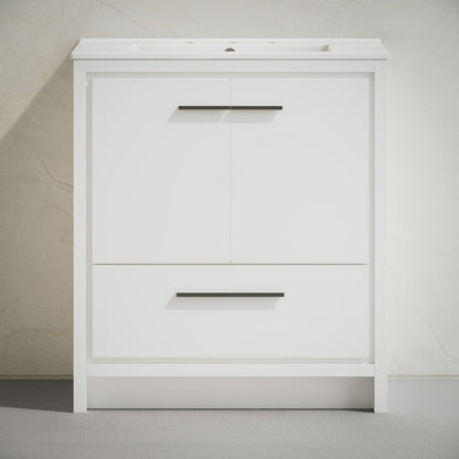 Virage 30" Freestanding Bathroom Vanity in White with 3-Hole Widespread Sink Top