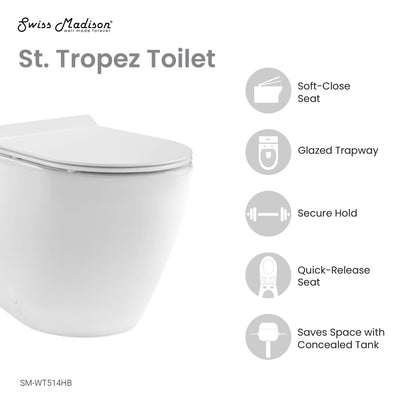 St. Tropez Back to Wall Concealed Tank Toilet Bowl, Black Hardware