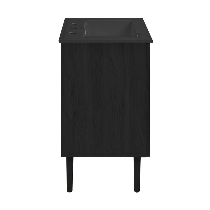 Bron 24" Freestanding Bathroom Vanity in Black Oak with Black 3-Hole Widespread Sink Top