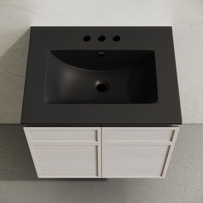 St. Tropez 24" Wall-Mounted Bathroom Vanity in White Oak with Black 3-Hole Centerset Sink Top