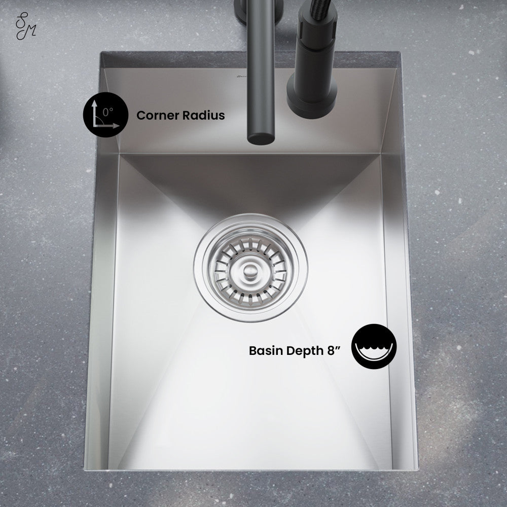 Tourner 14 x 18 Stainless Steel, Single Basin, Undermount Kitchen Sink