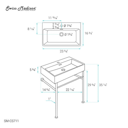 Claire 24" Rectangle Console Sink with Faucet, Drain, P-trap included, with Chrome Legs