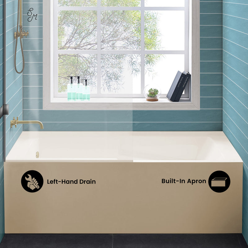 Voltaire 60" x 32" Left-Hand Drain Alcove Bathtub with Apron in Bisque