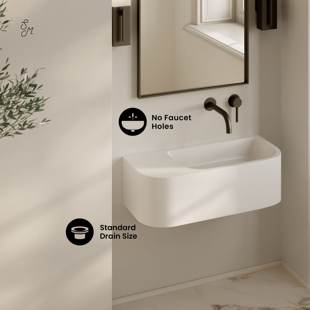 Carre 25" Solid Surface Oval Wall-Mounted Sink In Matte White