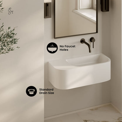 Carre 25" Solid Surface Oval Wall-Mounted Sink In Matte White