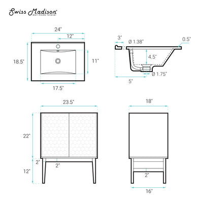 Bosse 24" Freestanding Bathroom Vanity in Brown Oak with Black Sink Top