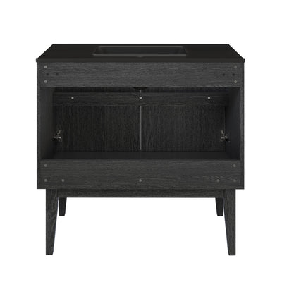 Bosse 36" Freestanding Bathroom Vanity in Black Oak with Black Sink Top