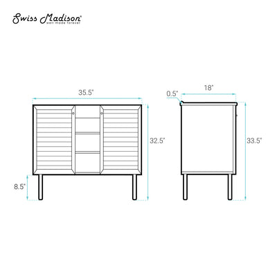 Bron 36" Freestanding Bathroom Vanity Cabinet without Top in Brown Oak