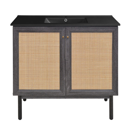Classe 36" Freestanding Bathroom Vanity in Black Oak with Black Sink Top