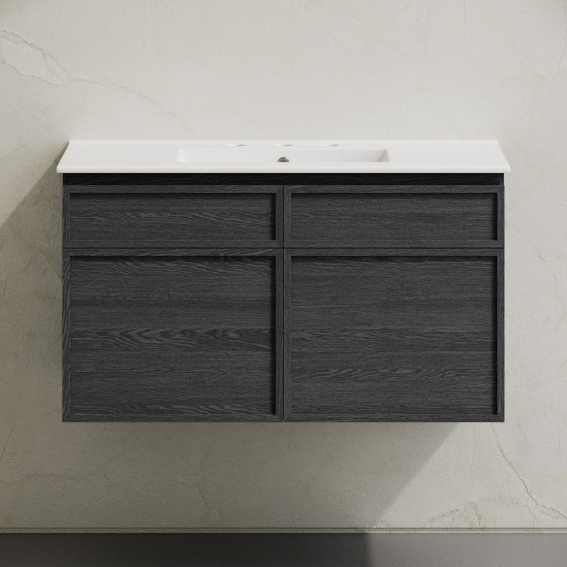 St. Tropez 36" Wall-Mounted Bathroom Vanity in Black Oak with 3-Hole Widespread Sink Top