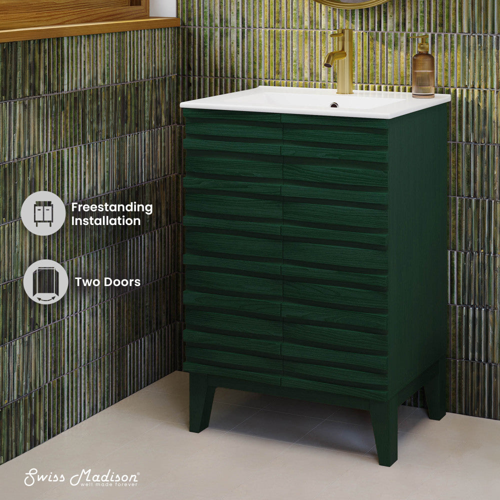 Cascade 24" Freestanding Bathroom Vanity in Green Oak with Sink Top