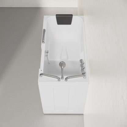 Auvergne 53" x 27" ADA Right Drain Walk-in Soaking Bathtub in Glossy White, Faucet Set, Drain, Grab Bars, Pillow Included