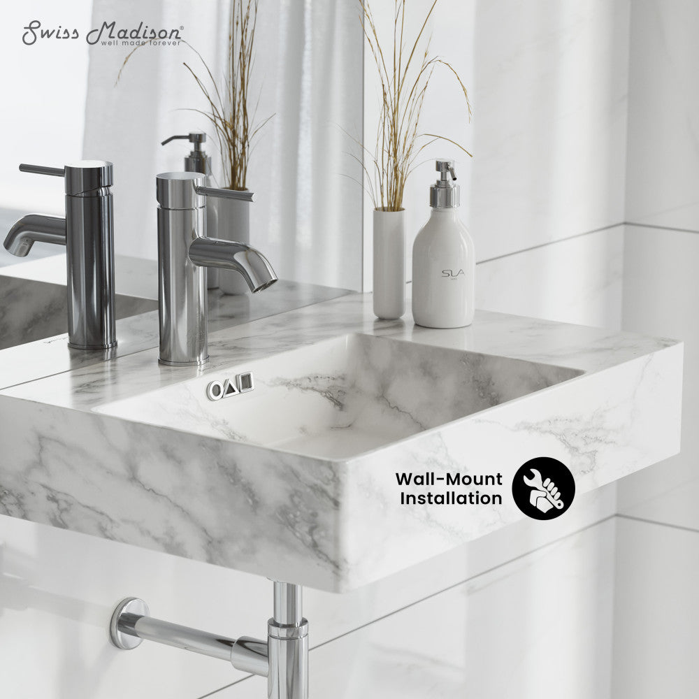 St. Tropez 24" Left Side Faucet Wall-Mount Bathroom Sink in White Marble