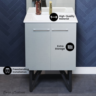 Annecy 24" Freestanding Bathroom Vanity in Gray with Sink Top