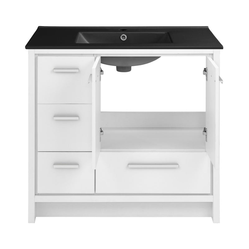 Virage 36 in. White Bathroom Vanity With Black Ceramic Sink Top