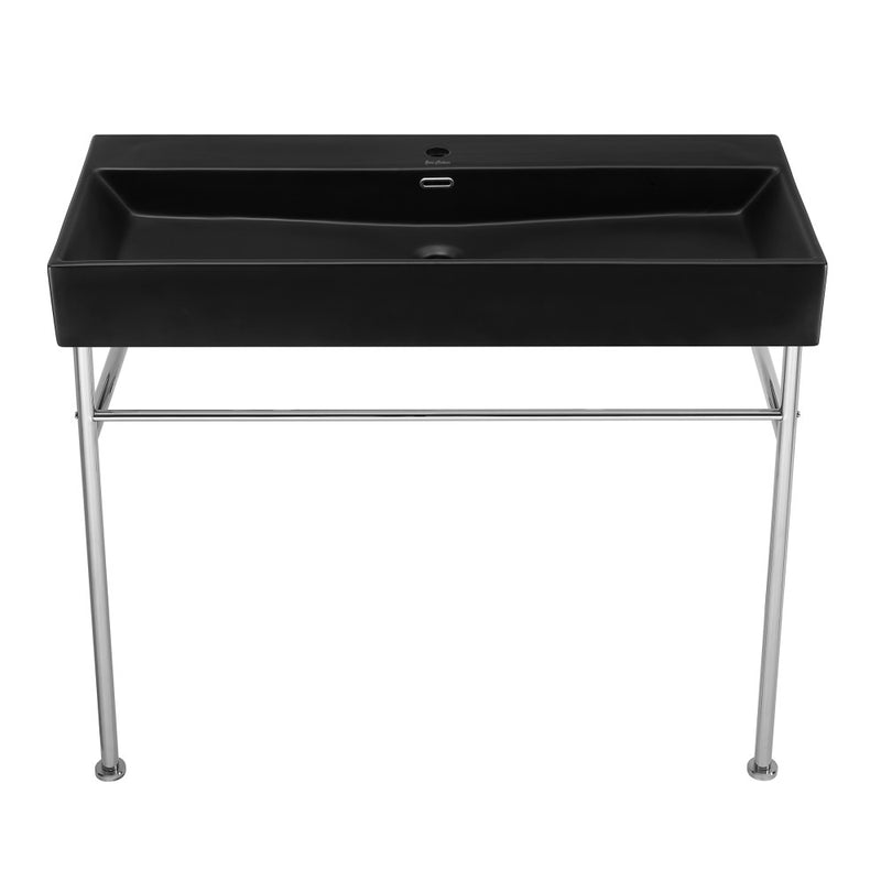 Claire 40 Ceramic Console Sink Matte Black Basin Chrome Legs