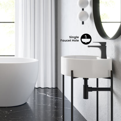 Monaco 16" Round Console Sink with Faucet Mount, White Basin Matte Black Legs