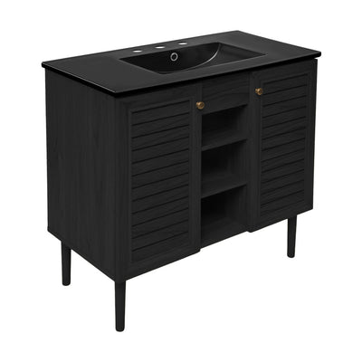 Bron 36" Freestanding Bathroom Vanity in Black Oak with Black 3-Hole Widespread Sink Top