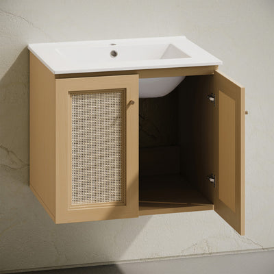 Classe 24" Wall-Mounted Bathroom Vanity in Natural Oak with Single Faucet Hole Vanity Top