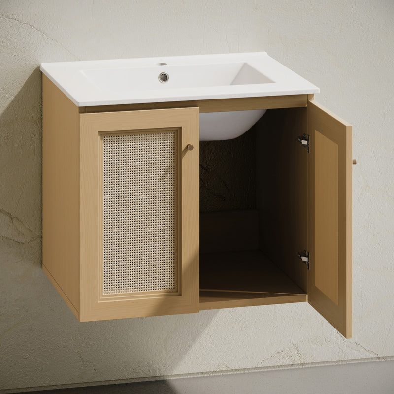 Classe 24" Wall-Mounted Bathroom Vanity in Natural Oak with Single Faucet Hole Vanity Top