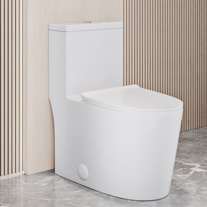 Dreux High Efficiency One-Piece Elongated Toilet with 0.8 GPF Water Saving Patented Technology