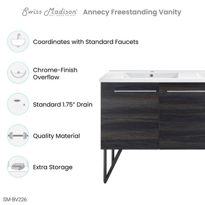 Annecy 60" Freestanding Bathroom Vanity in Black Walnut with Sink Top