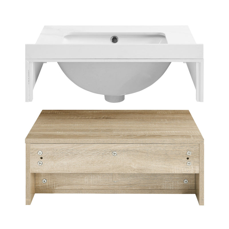 Avancer 24" Wall-Mounted Bathroom Vanity in Weathered Oak with Sink Top