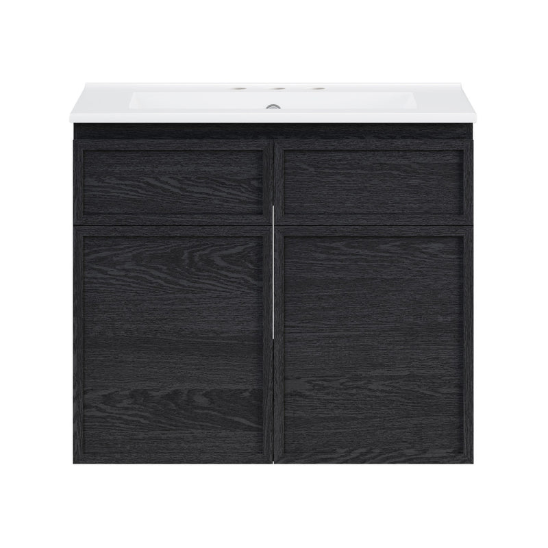 St. Tropez 24" Wall-Mounted Bathroom Vanity in Black Oak with 3-Hole Centerset Sink Top