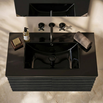 30" Zero Hole Vanity Sink Top in Glossy Black