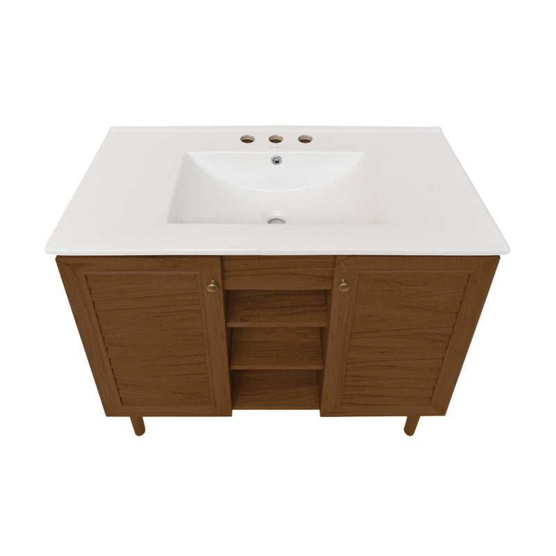 Bron 36" Freestanding Bathroom Vanity in Brown Oak with 3-Hole Widespread Sink Top