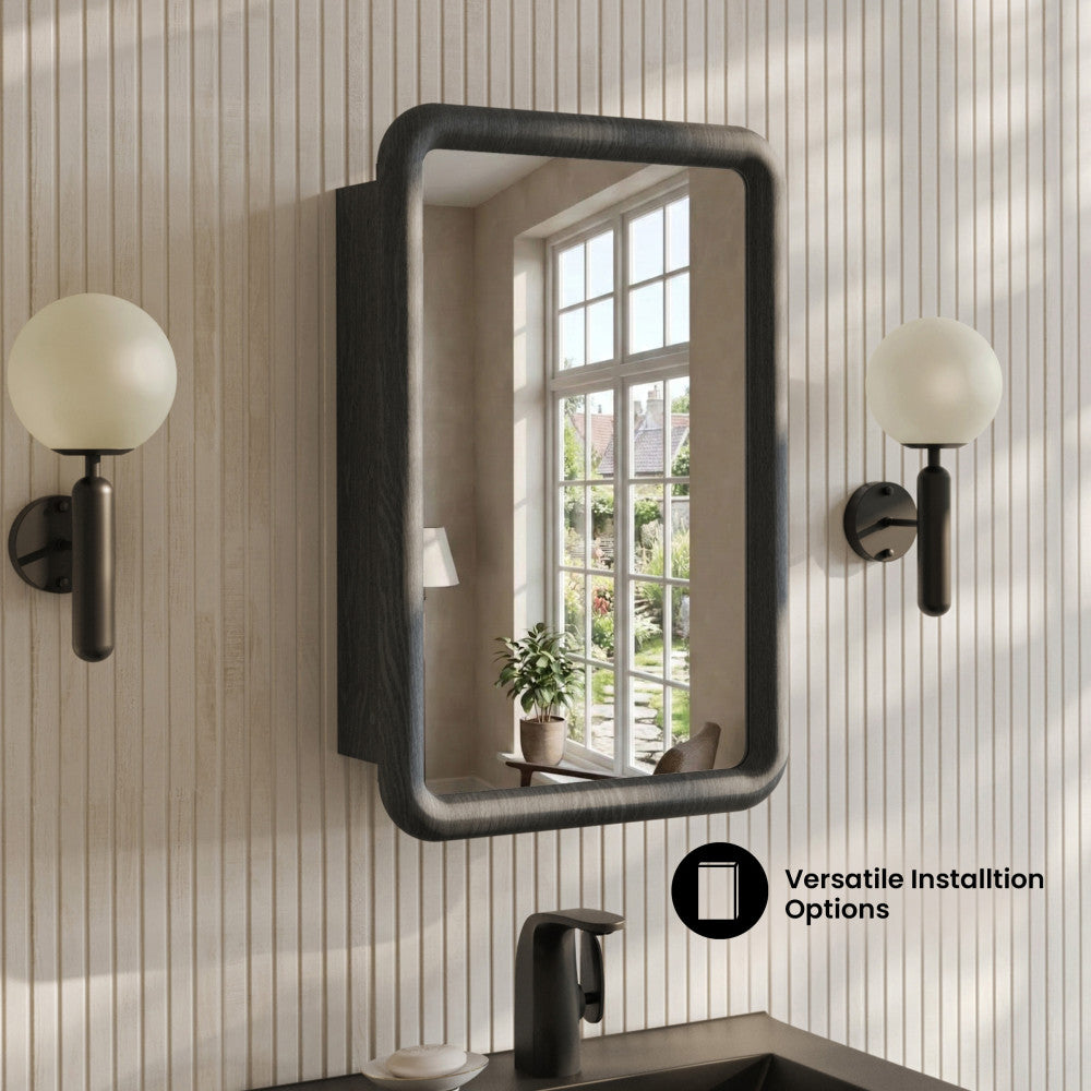 Plaisir 18 x 27 Recessed/Wall Mount Medicine Cabinet with Mirror in Black Oak