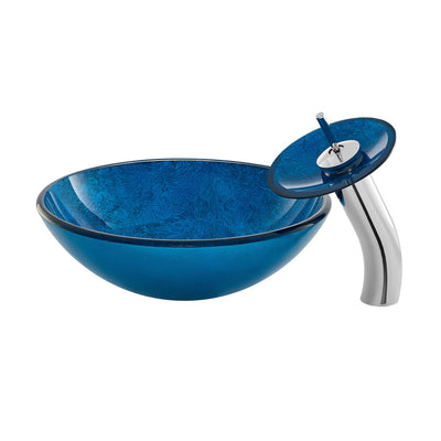 Cascade 16.5 Glass Vessel Sink with Faucet, Ocean Blue