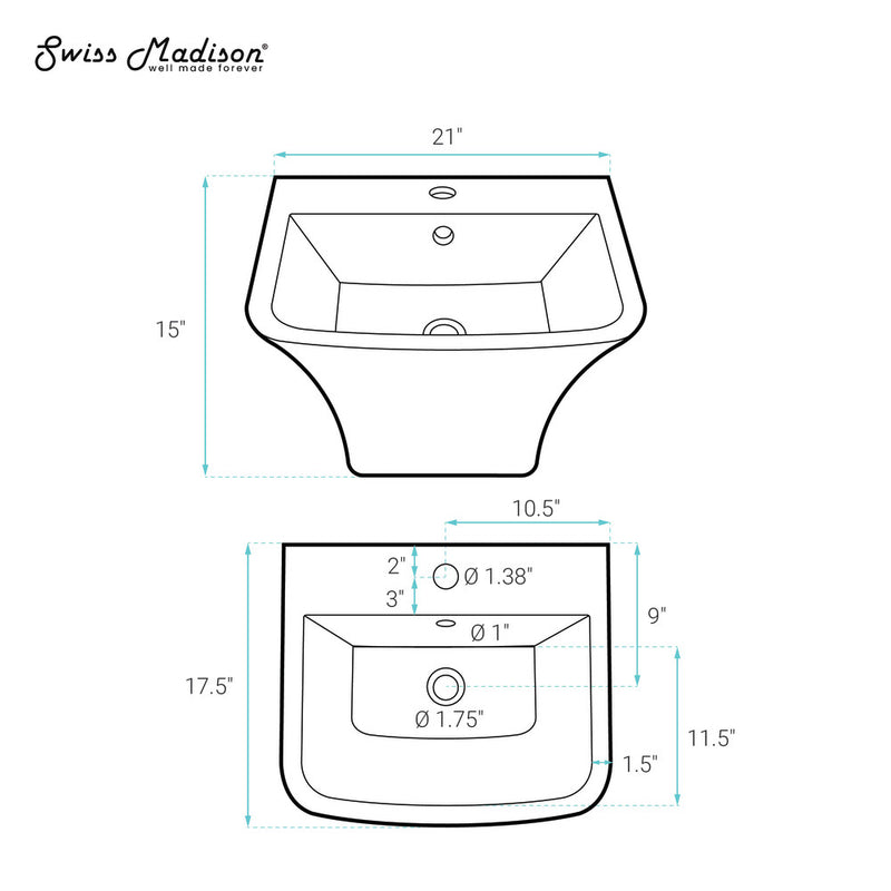 Carre 21" Wall-Mount Bathroom Sink