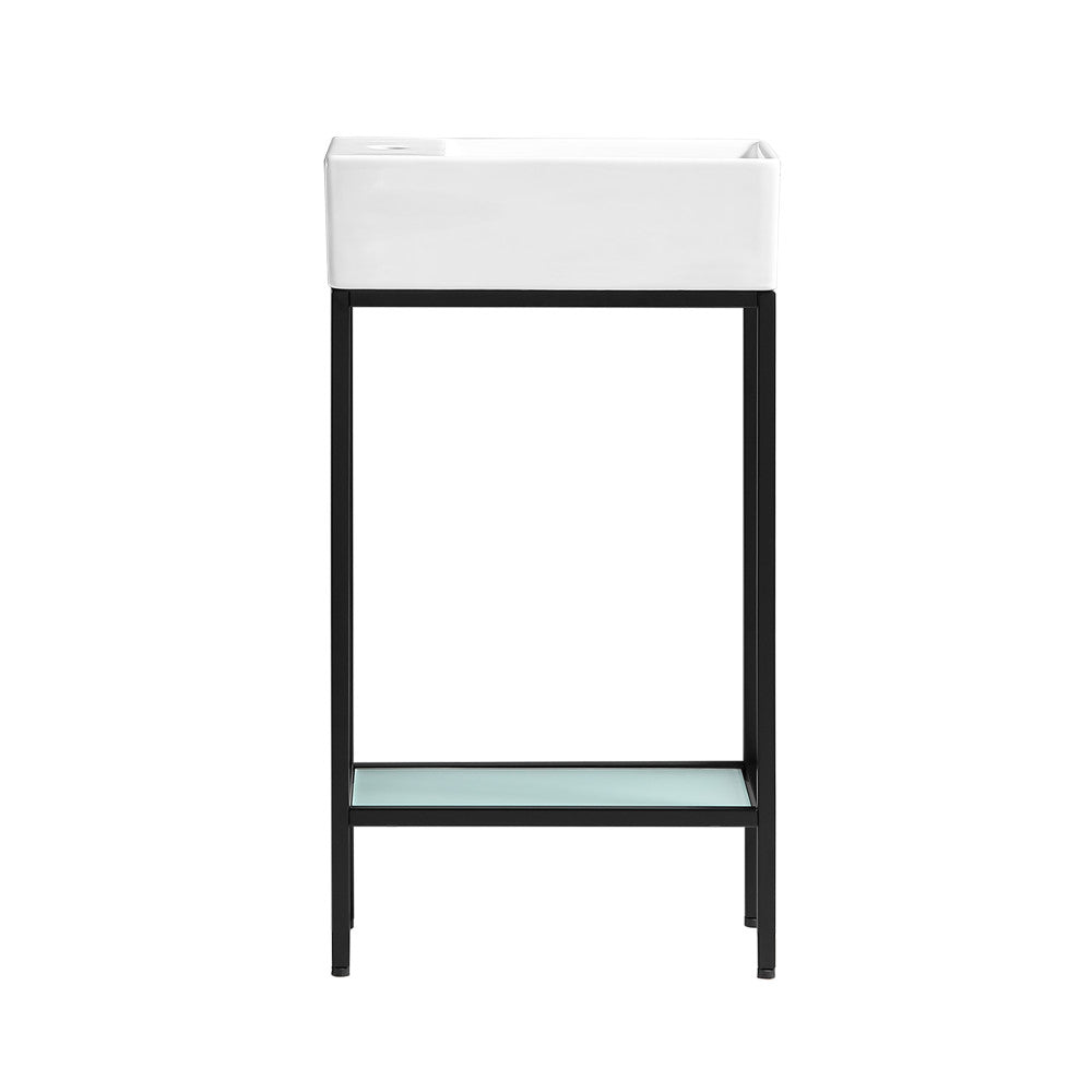 Pierre 19" Freestanding Bathroom Vanity with Open Shelf and Matte Black Metal Frame
