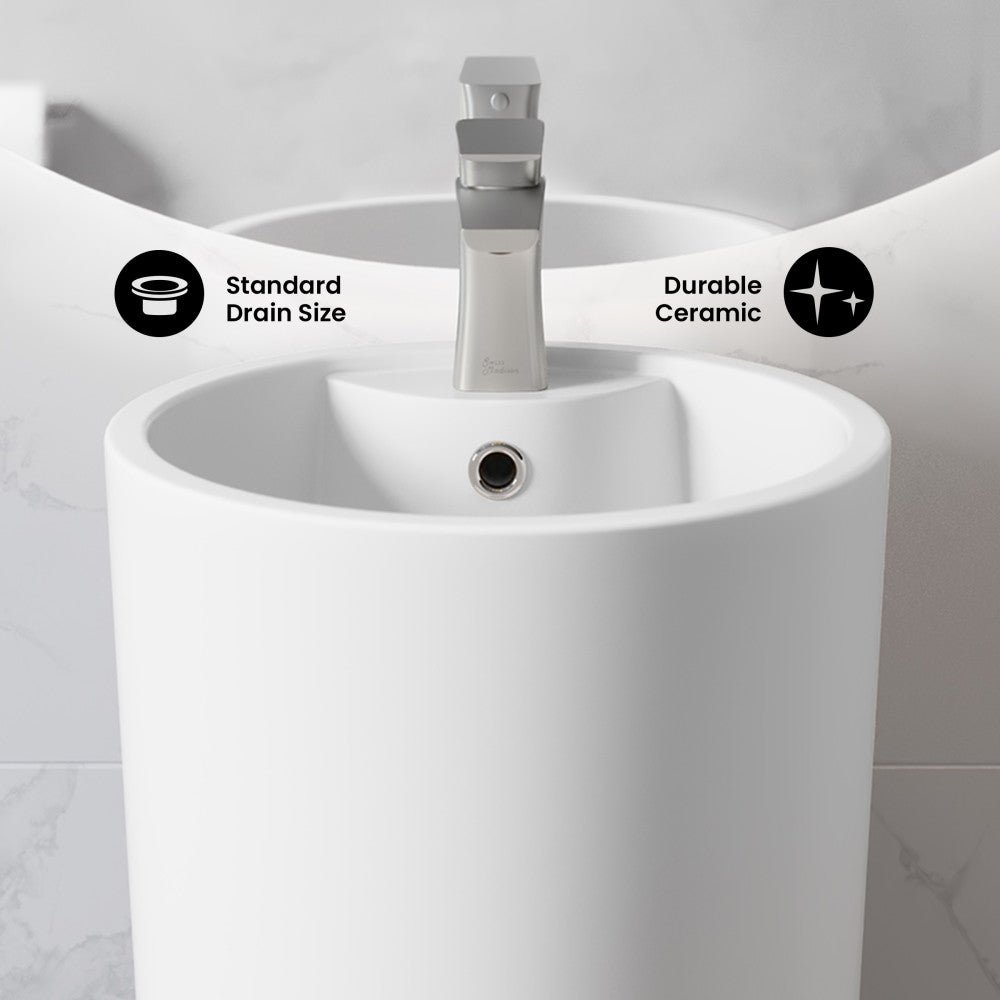 Monaco Circular Basin Pedestal Sink in Matte White