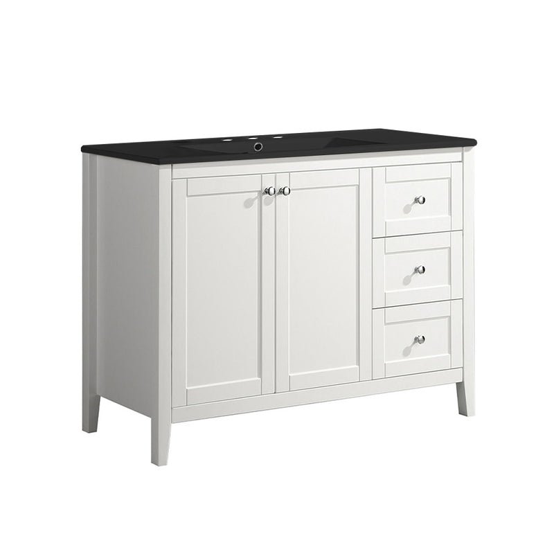 Cannes 48 in. White Bathroom Vanity With Black, 3-Hole Ceramic Sink Top