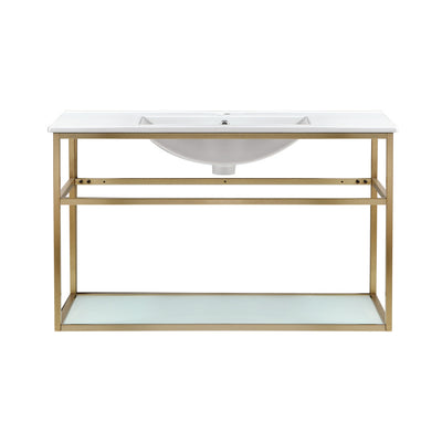 Pierre 36 Single, Open Shelf, Gold Metal Frame Bathroom Vanity