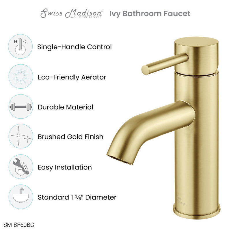 Ivy Single Hole, Single-Handle, Bathroom Faucet in Brushed Gold