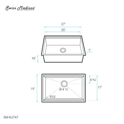 Rivage 27 x 19 Single Basin Undermount Kitchen Workstation Sink