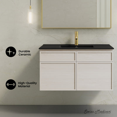 St. Tropez 36" Wall-Mounted Bathroom Vanity in White Oak with Black Sink Top