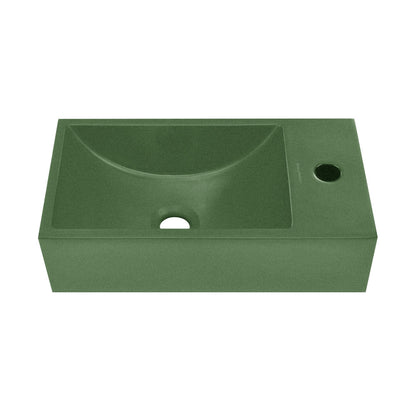 Lisse 16" Concrete Rectangle Wall-Mounted Sink with Right Side Faucet Mount in Matte Royal Green