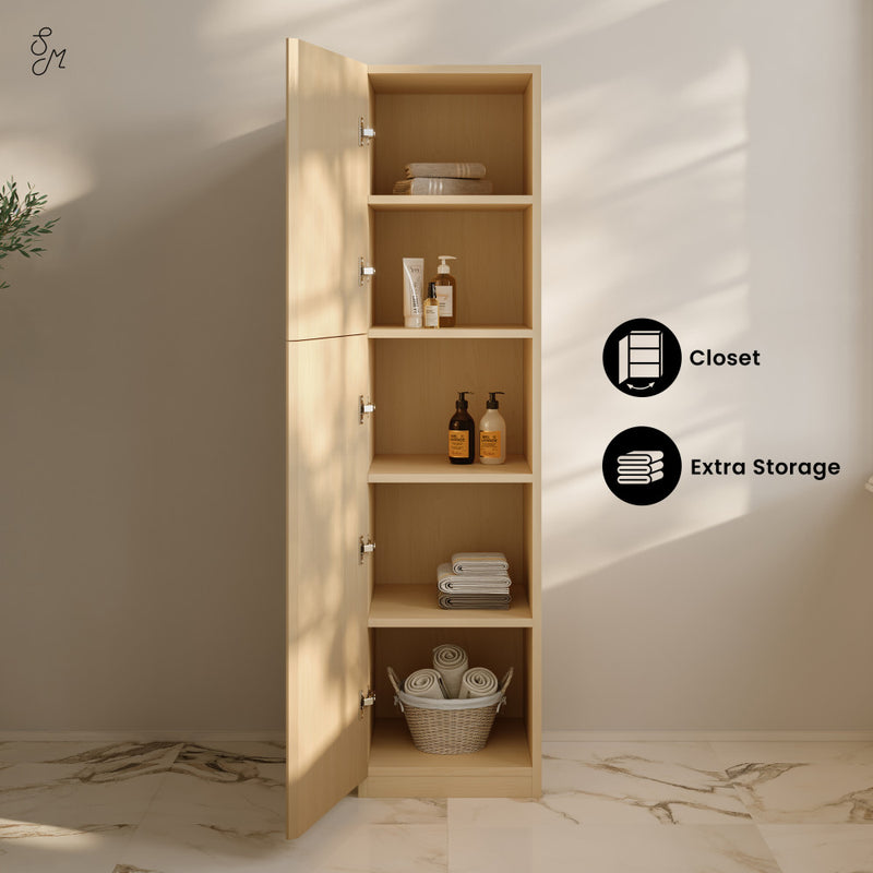 St. Tropez 15 x 15 x 60 Freestanding Linen Cabinet in Natural Oak