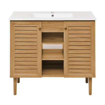 Bron 36" Freestanding Bathroom Vanity in Golden Oak with Sink Top