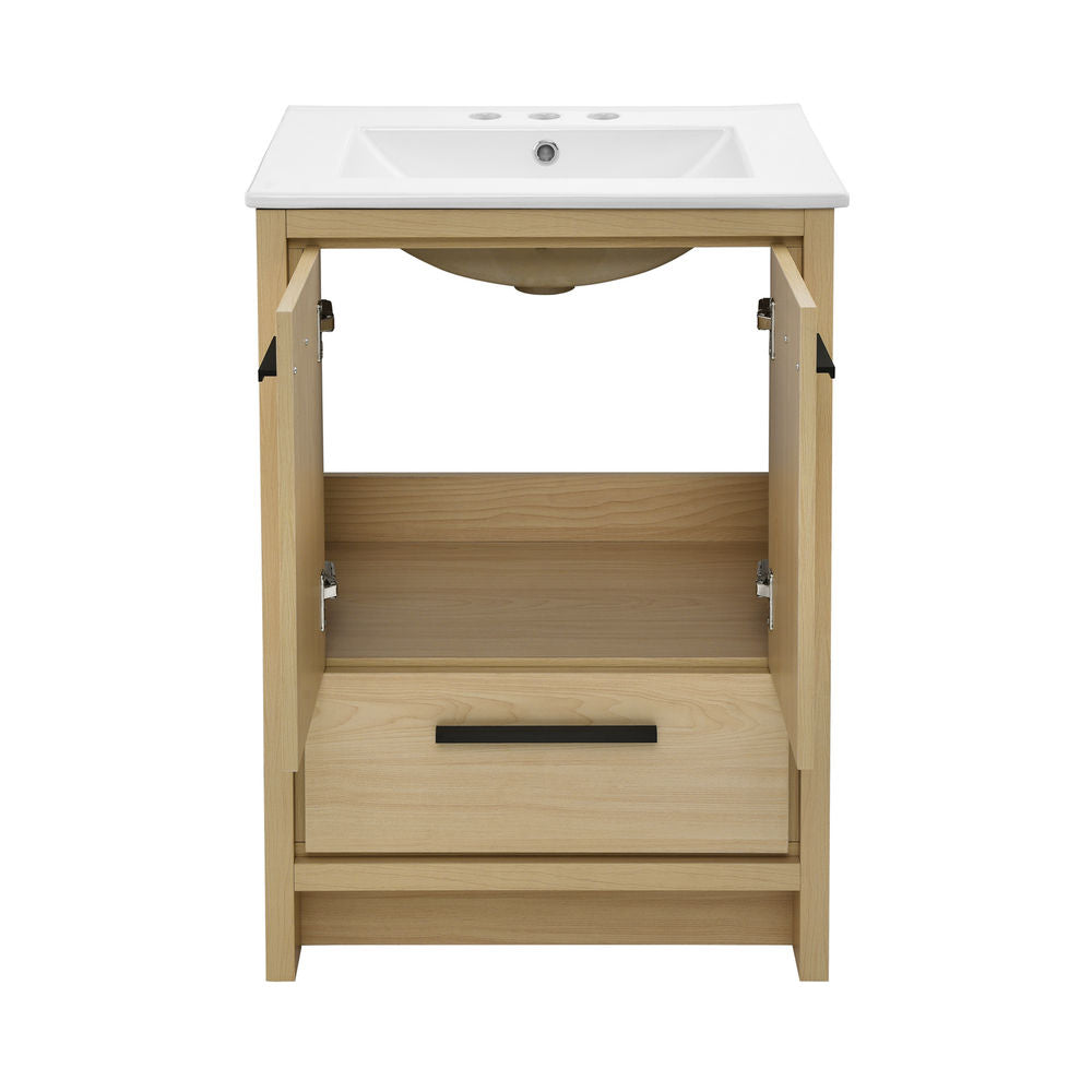 Virage 24 in. Brown Oak Bathroom Vanity With White, 3-Hole Ceramic Sink Top