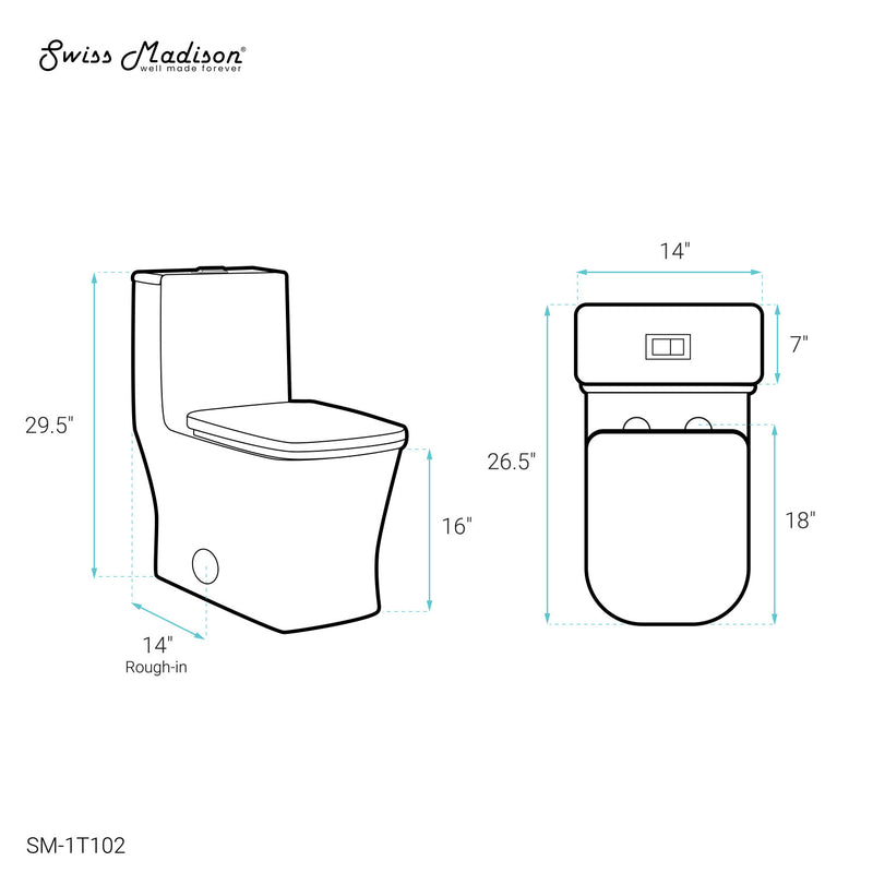 Concorde One-Piece Square Toilet, 14" Rough-In 1.1/1.6 gpf